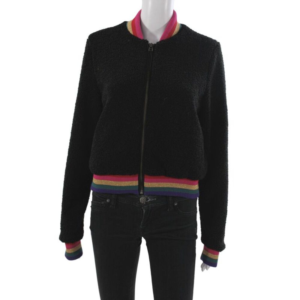 Spiritual Gangster Women Bomber Jacket Black Faux Fur Zip Size XS
